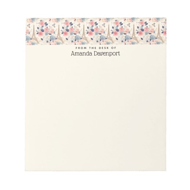 Beautiful Flowers and Eiffel Tower Paris Notepad (Front)
