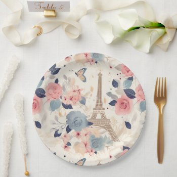 Beautiful Flowers And Eiffel Tower Paris Paper Plates by Mirribug at Zazzle