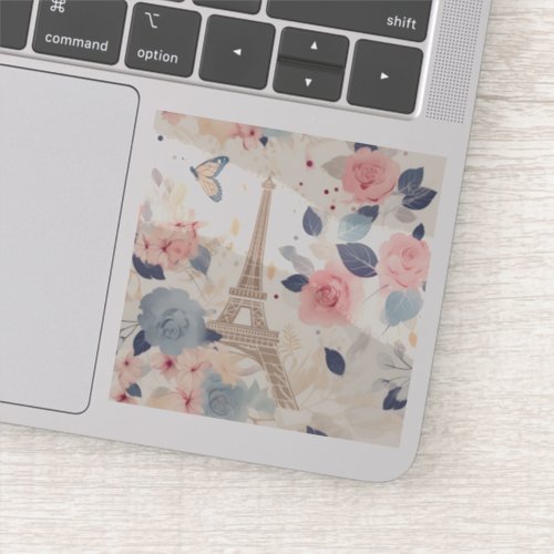 Beautiful Flowers and Eiffel Tower Paris Sticker