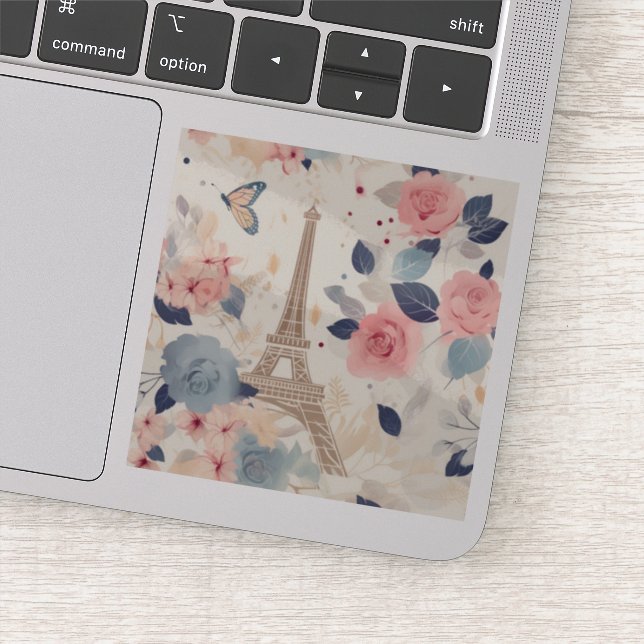 Beautiful Flowers and Eiffel Tower Paris Sticker (Detail)