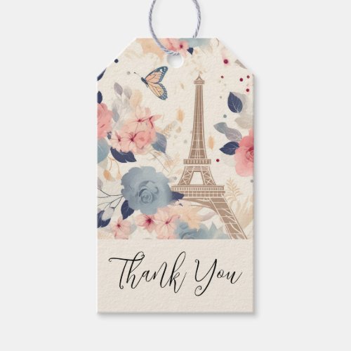 Beautiful Flowers and Eiffel Tower Paris Thank You Gift Tags