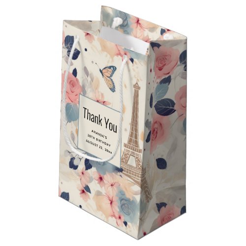 Beautiful Flowers and Eiffel Tower Paris Thank You Small Gift Bag
