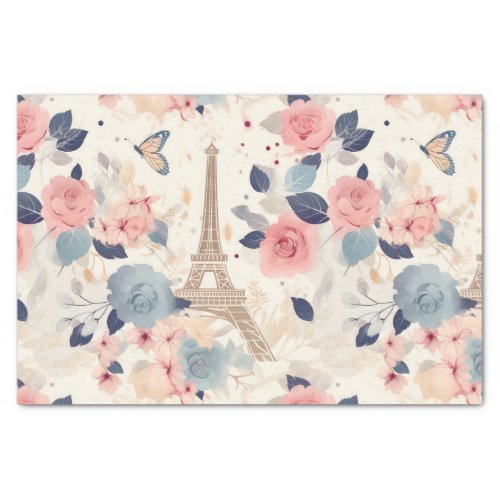 Beautiful Flowers and Eiffel Tower Paris Tissue Paper