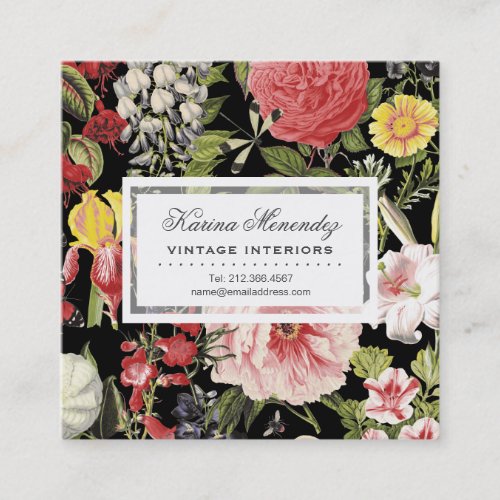 Beautiful Flowers and Insects Garden Floral Square Business Card