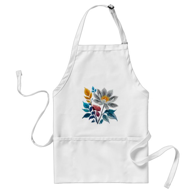 beautiful flowers and leaves adult apron (Front)