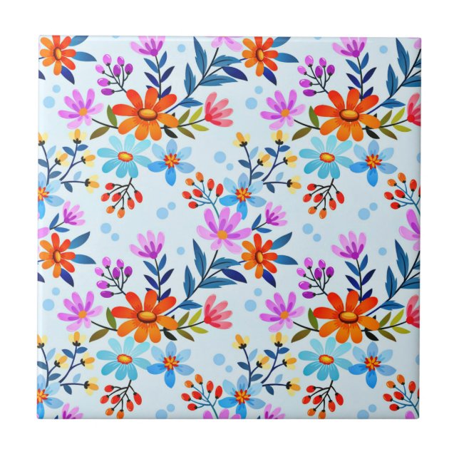 Beautiful Flowers And Leaves Pattern  Ceramic Tile (Front)
