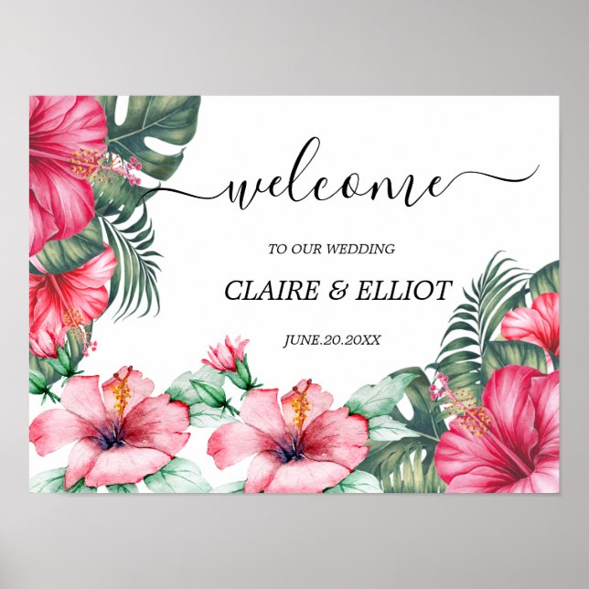Beautiful flowers and palm leaves, floral elegance poster (Front)