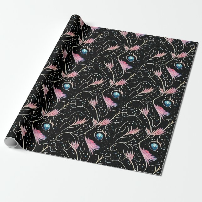 Beautiful Flowers and Swirls Pattern Wrapping Paper (Unrolled)