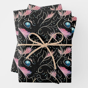 Beautiful Flowers and Swirls Pattern Wrapping Paper Sheets