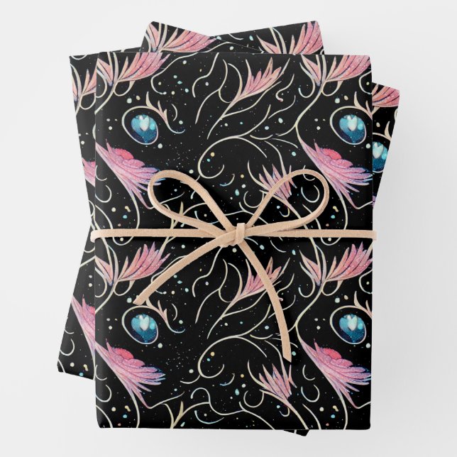 Beautiful Flowers and Swirls Pattern Wrapping Paper Sheets (In situ)