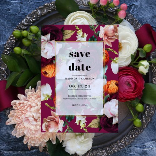 Beautiful Flowers Background Wedding Save The Date Invitation