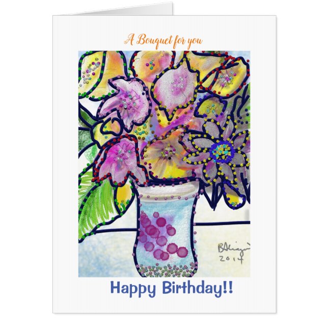 Beautiful  Flowers Birthday Giant Bouquet Card (Front)