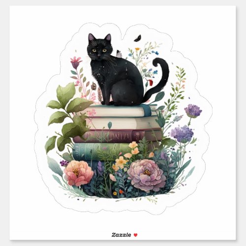 Beautiful Flowers Books and a Cat Sticker
