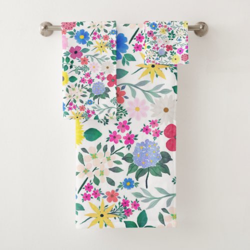 Beautiful Flowers Botanical Watercolor Painting Bath Towel Set