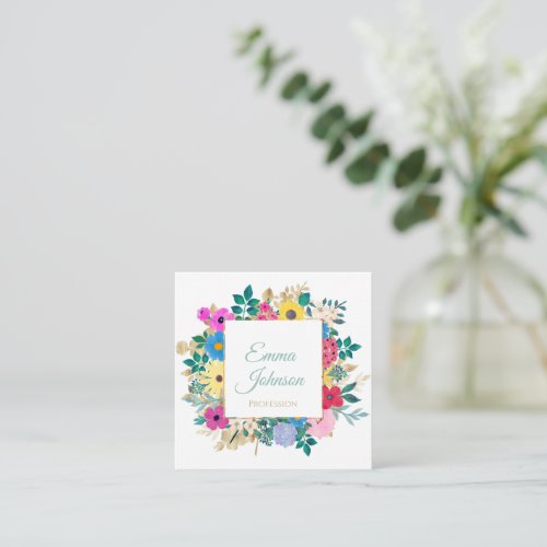 Beautiful Flowers Botanical Watercolor Painting Square Business Card