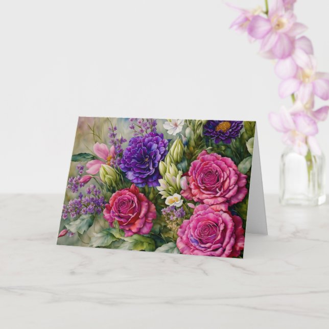 Beautiful Flowers Bouquet Floral Note Card (Orchid)