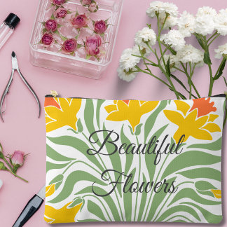 Beautiful flowers Colorful pattern Green Mustard Accessory Pouch
