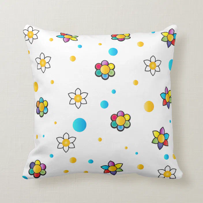 Multicolor 16x16 Cute Pastel Pattern Accessories Cute Pattern Polka Dot Heart Pastel Blue Yellow Gift Idea Throw Pillow 