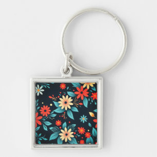 Beautiful Flowers Floral Pattern Keychain