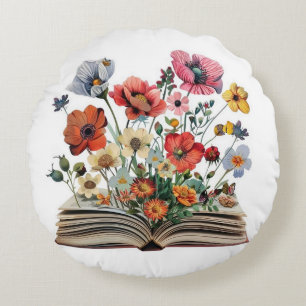 Beautiful Flowers From A Book Readers Writers Round Pillow