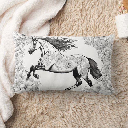 Beautiful Flowers  Horse Color Your Own Lumbar Pillow