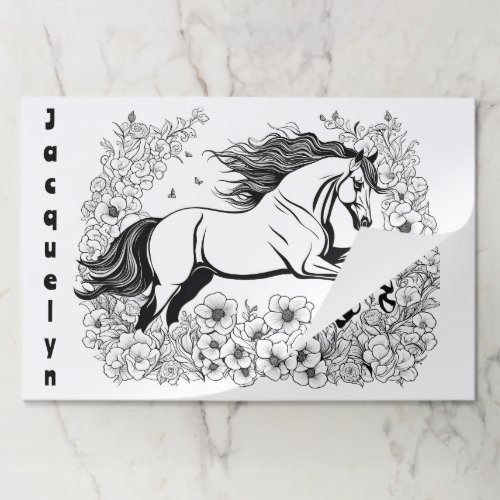 Beautiful Flowers  Horse Coloring Placemat