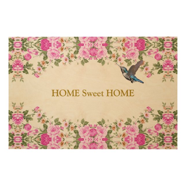 Beautiful Flowers & Hummingbird Home Sweet Home Wood Wall Art (Front)