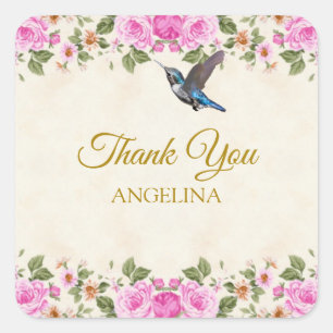 Beautiful Flowers & Hummingbird Thank You Square Sticker