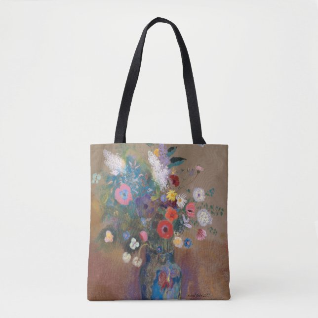 beautiful flowers in a blue vase tote bag (Front)