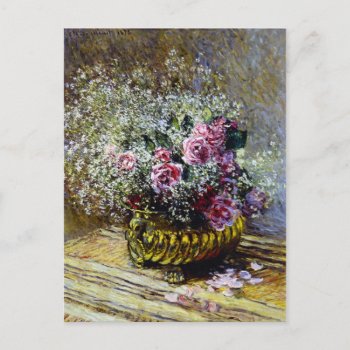 Beautiful Flowers In A Gold Pot Postcard by monetart at Zazzle