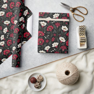 Beautiful Flowers in Red and White Wrapping Paper