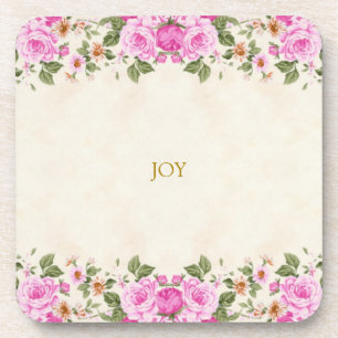 Beautiful Flowers & Joy Text Beverage Coaster