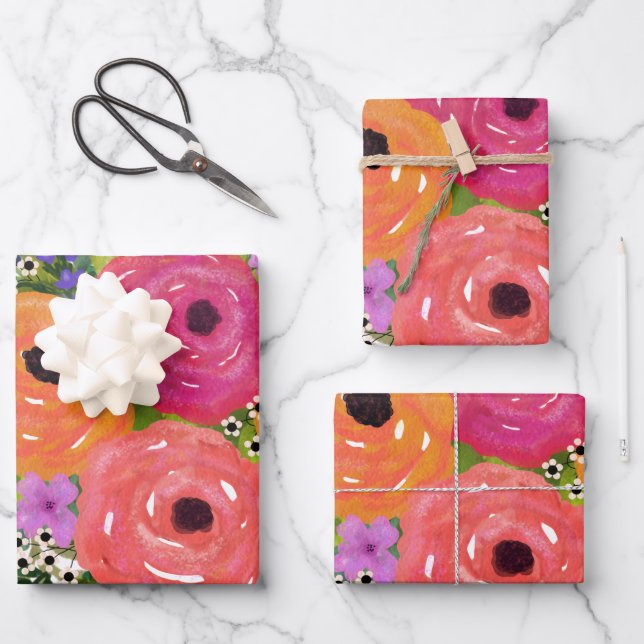 Beautiful Flowers | Large Watercolor Floral Wrapping Paper Sheets (Front)