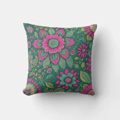 Beautiful Flowers Mandala Blossoms pink green Outdoor Pillow