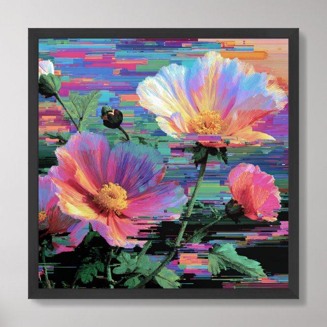 Beautiful flowers neon size 24x24  framed art (Framed Front)