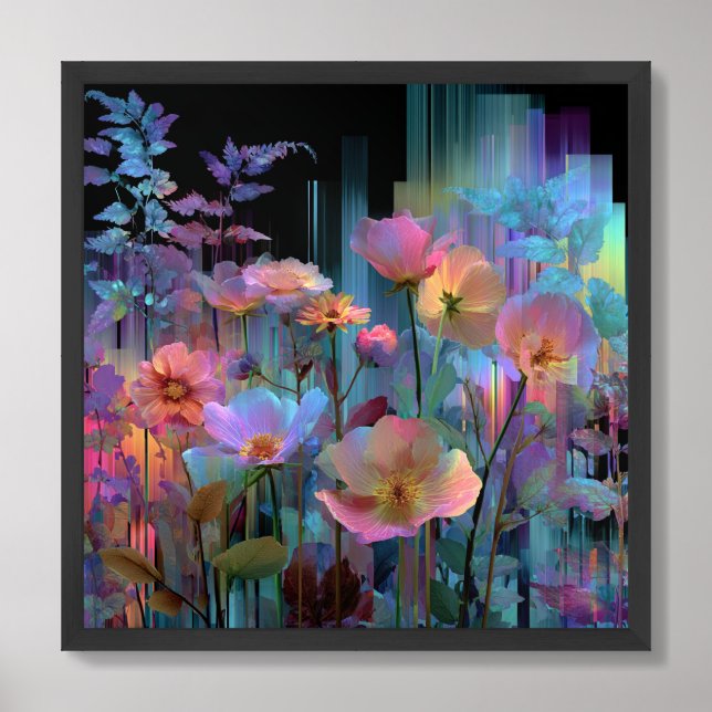 Beautiful flowers neon size 24x24 framed art (Framed Front)