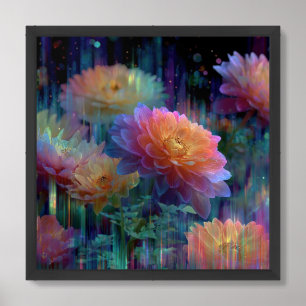 Beautiful flowers neon size 24x24 framed art