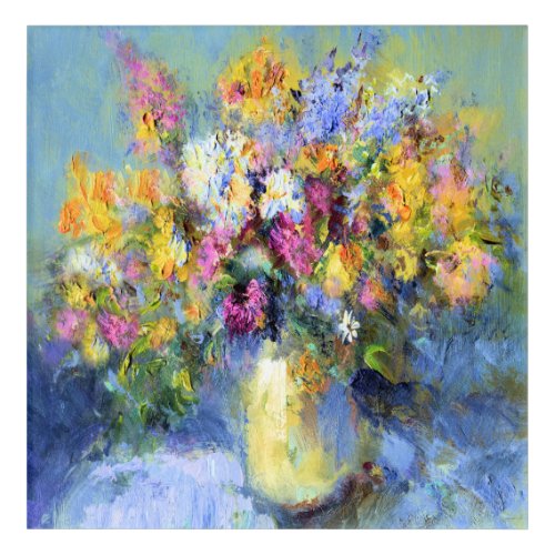 Beautiful Flowers Oil Painting in Vase Acrylic Acrylic Print