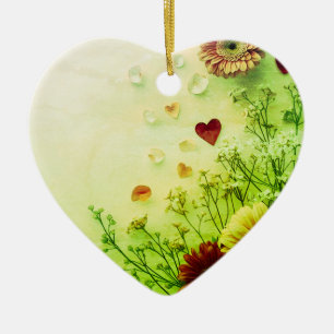 Beautiful Flowers on a Green Valentines Day Tree Ceramic Ornament