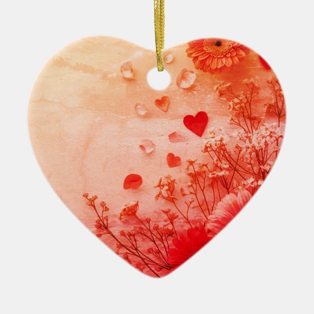 Beautiful Flowers on a Pink Valentines Day Tree Ceramic Ornament (Front)