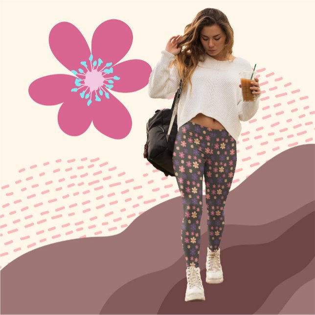 Beautiful Flowers on dark brown background Pattern Leggings (Creator Uploaded)
