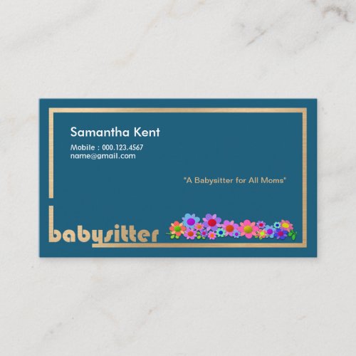 Beautiful Flowers On Gold Borders Babysitter Calling Card