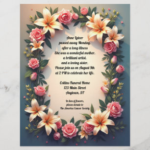 Beautiful Flowers on Gradient Background Memorial Letterhead