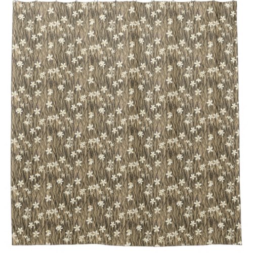 Beautiful Flowers on Plant Leaves in Beige Shades Shower Curtain