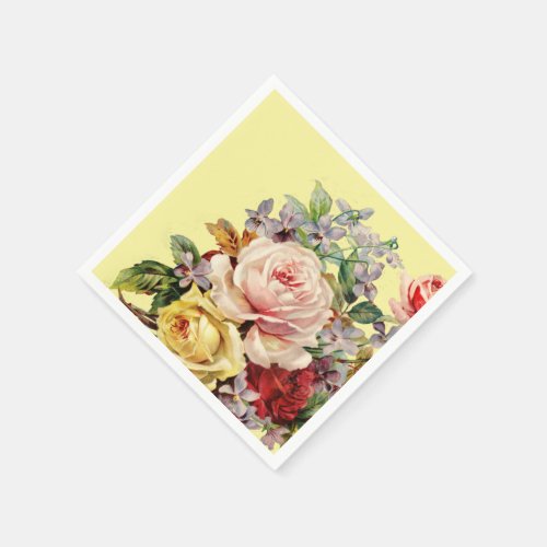 Beautiful Flowers on Yellow Background Cocktail Napkins