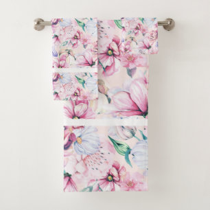 Beautiful flowers pattern bath towel set