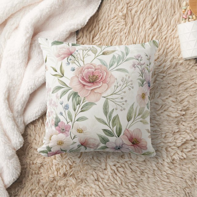 Beautiful Flowers Pattern Throw Pillow (Blanket)