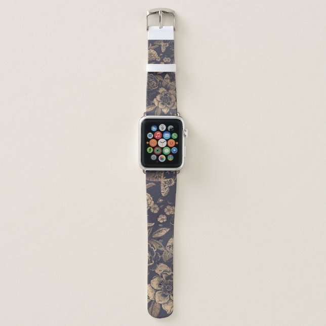 Beautiful flowers peonies, roses and butterflies.  apple watch band (Front)