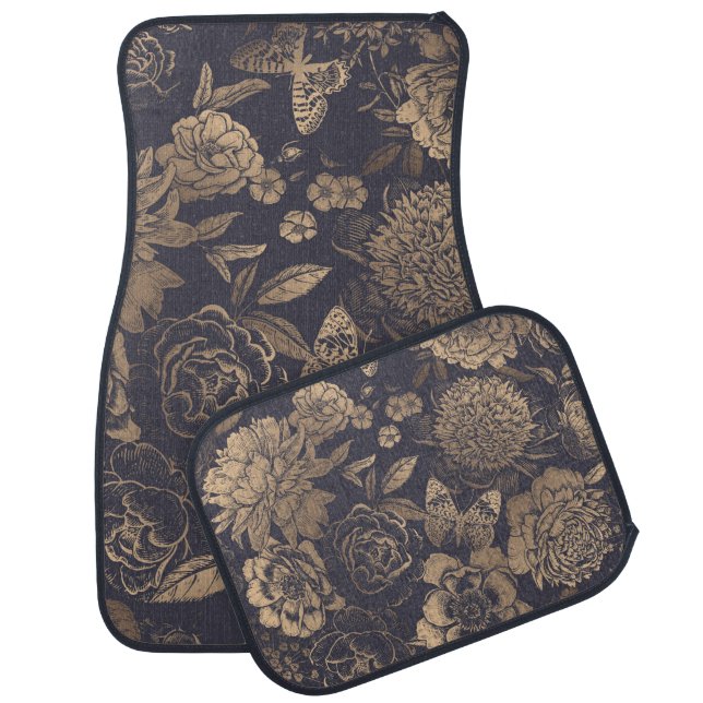 Beautiful flowers peonies, roses and butterflies.  car floor mat (Set)