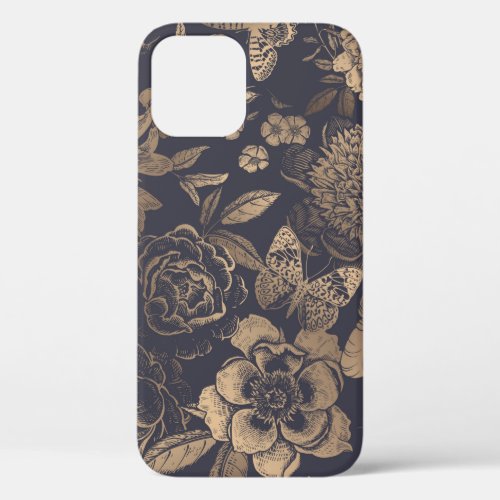 Beautiful flowers peonies roses and butterflies  iPhone 12 case